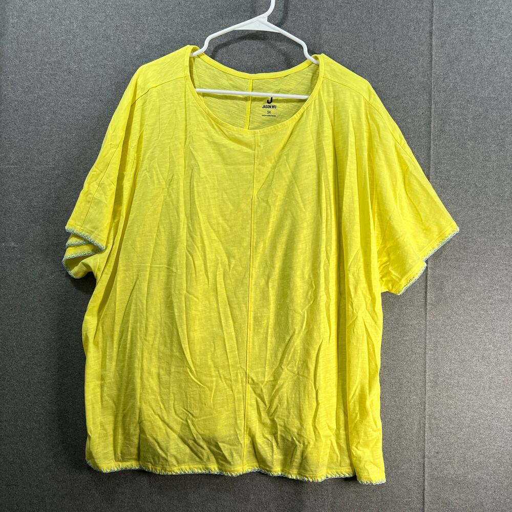 J Jason Wu Cotton Jersey Short Sleeve Dolman Top Embroider Light Lemon Size 3X
